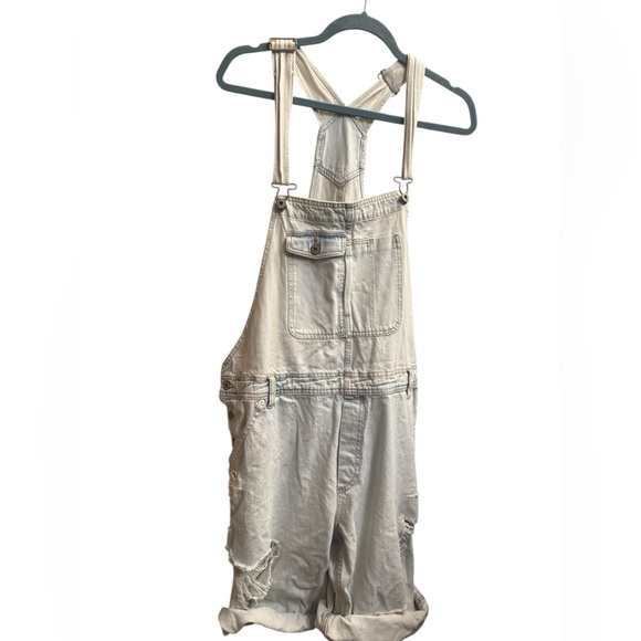 H&M X COACHELLA COLLAB Blue Denim Short Bib Overalls Shortalls Farmhouse Size XL - Picture 6 of 17